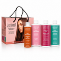 Hero Shopify del kit JEBEL Perfect Liss Nanoplastia 500 ml con scatola originale e quattro confezioni visibili su sfondo bianco: shampoo pre trattamento, keratina nanoplastia, shampoo post trattamento e balsamo post trattamento.